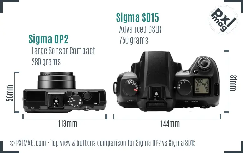 Sigma DP2 vs Sigma SD15 top view buttons comparison