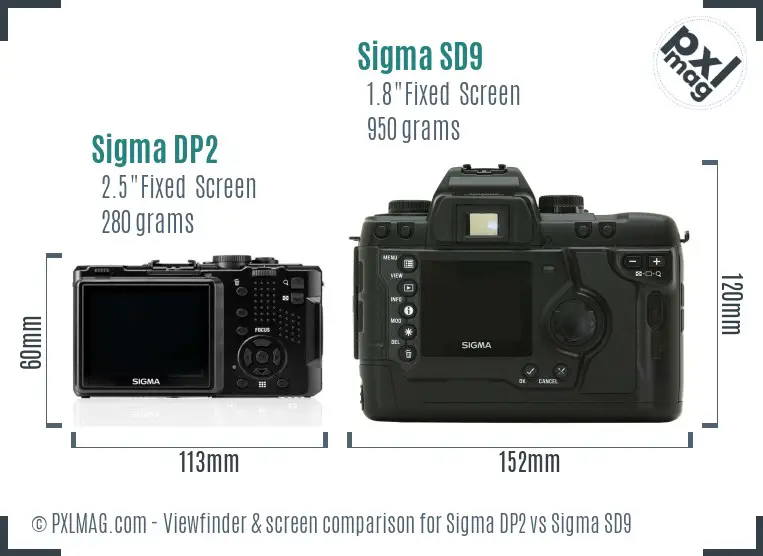 Sigma DP2 vs Sigma SD9 Screen and Viewfinder comparison