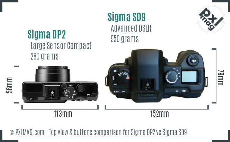 Sigma DP2 vs Sigma SD9 top view buttons comparison