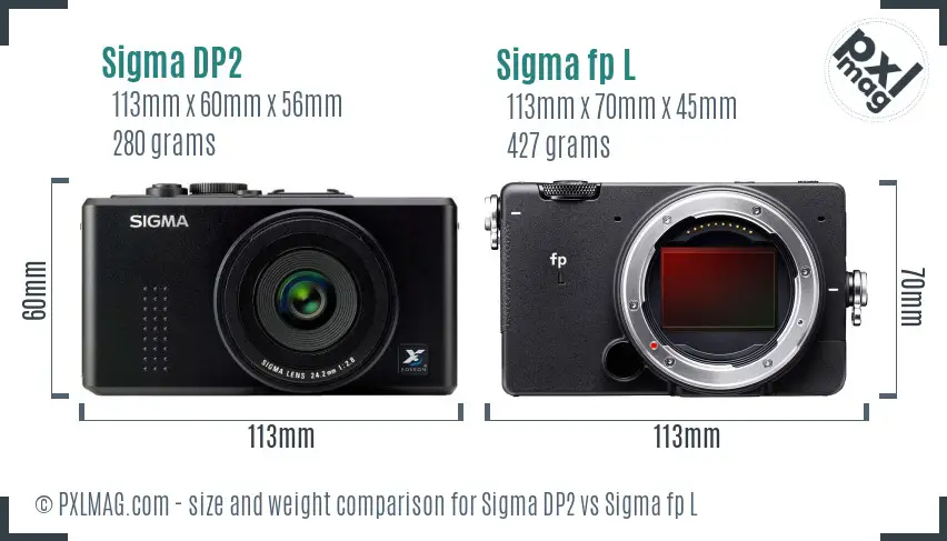 Sigma DP2 vs Sigma fp L size comparison