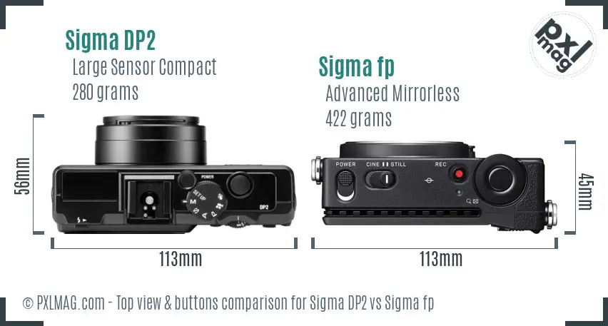 Sigma DP2 vs Sigma fp top view buttons comparison