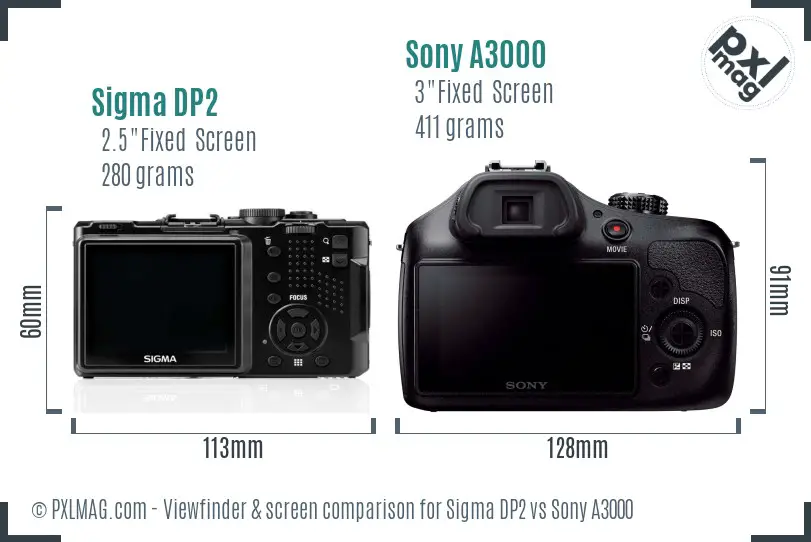 Sigma DP2 vs Sony A3000 Screen and Viewfinder comparison