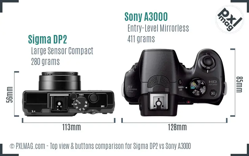 Sigma DP2 vs Sony A3000 top view buttons comparison