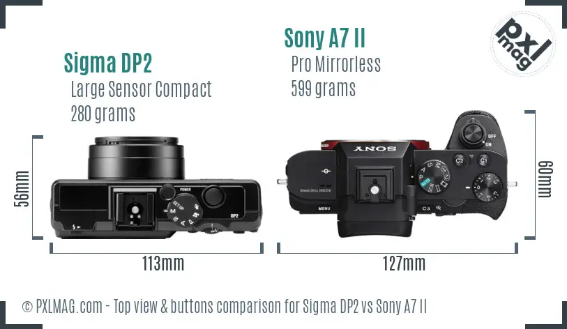 Sigma DP2 vs Sony A7 II top view buttons comparison
