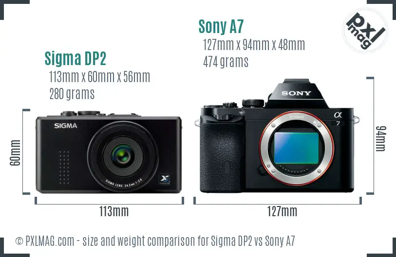 Sigma DP2 vs Sony A7 size comparison