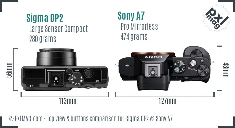 Sigma DP2 vs Sony A7 top view buttons comparison