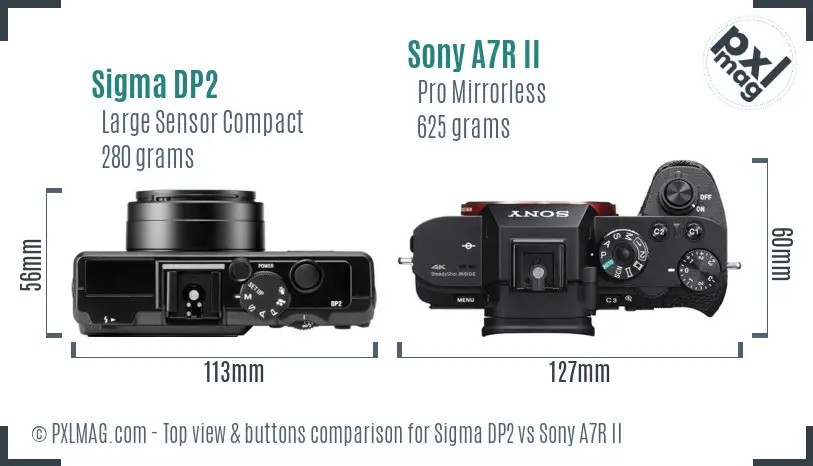 Sigma DP2 vs Sony A7R II top view buttons comparison