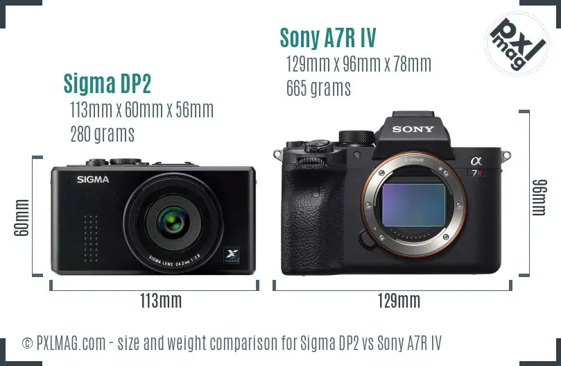 Sigma DP2 vs Sony A7R IV size comparison