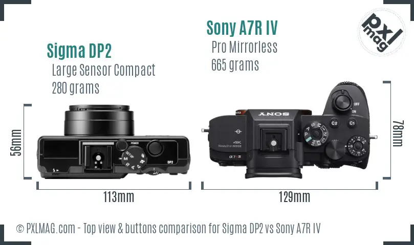 Sigma DP2 vs Sony A7R IV top view buttons comparison