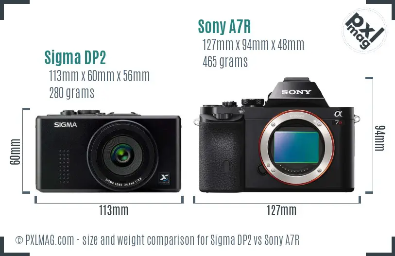 Sigma DP2 vs Sony A7R size comparison