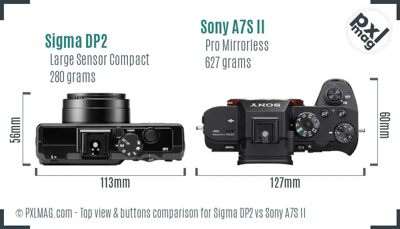 Sigma DP2 vs Sony A7S II top view buttons comparison