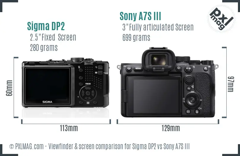 Sigma DP2 vs Sony A7S III Screen and Viewfinder comparison