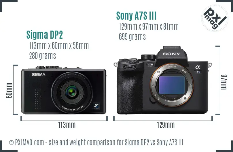 Sigma DP2 vs Sony A7S III size comparison