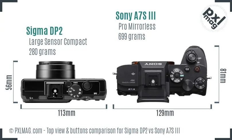 Sigma DP2 vs Sony A7S III top view buttons comparison