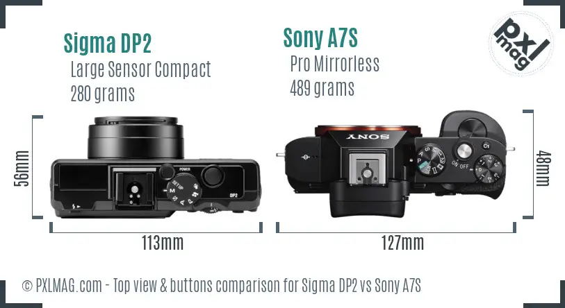 Sigma DP2 vs Sony A7S top view buttons comparison