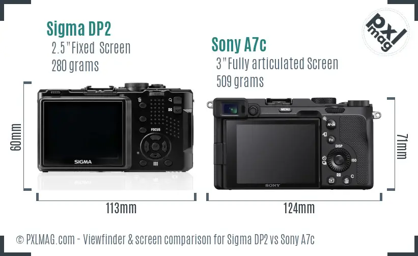 Sigma DP2 vs Sony A7c Screen and Viewfinder comparison