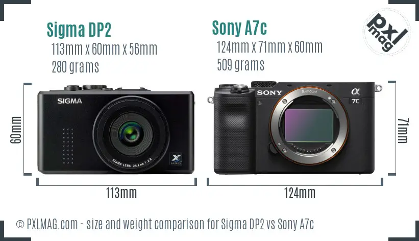 Sigma DP2 vs Sony A7c size comparison
