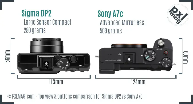 Sigma DP2 vs Sony A7c top view buttons comparison