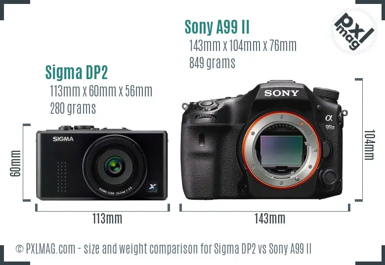 Sigma DP2 vs Sony A99 II size comparison