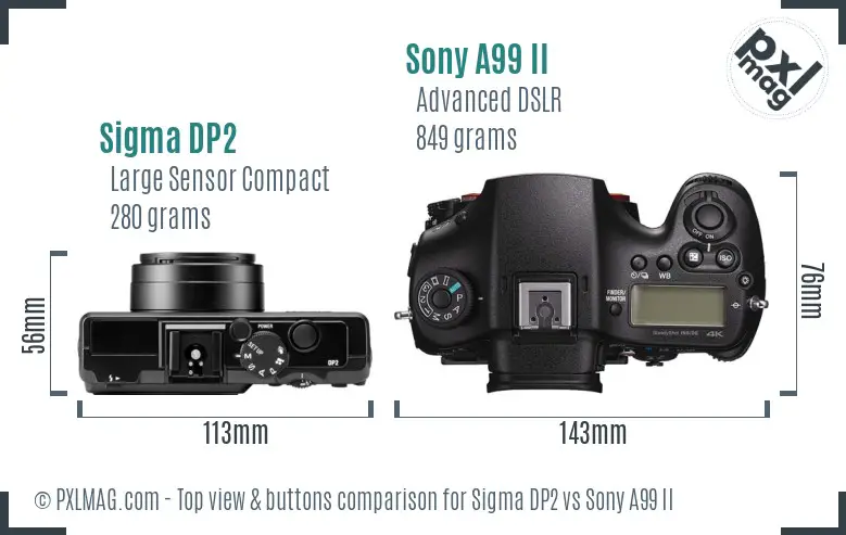 Sigma DP2 vs Sony A99 II top view buttons comparison