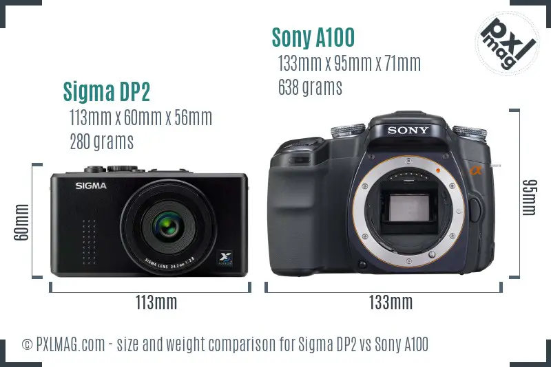 Sigma DP2 vs Sony A100 size comparison Sigma DP2 vs Sony A100 size comparison