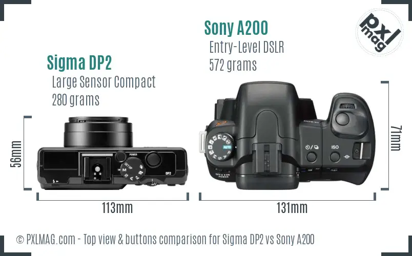 Sigma DP2 vs Sony A200 top view buttons comparison Sigma DP2 vs Sony A200 top view buttons comparison