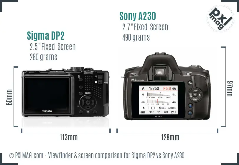 Sigma DP2 vs Sony A230 Screen and Viewfinder comparison