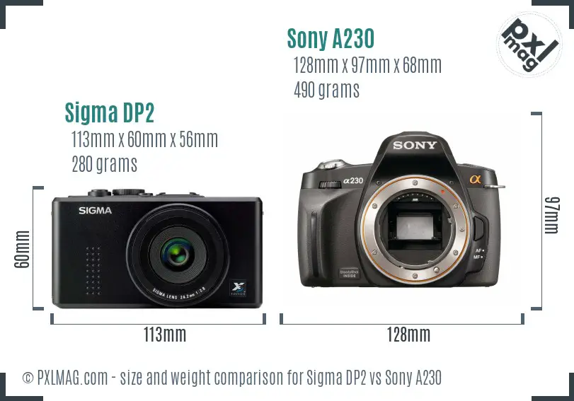 Sigma DP2 vs Sony A230 size comparison