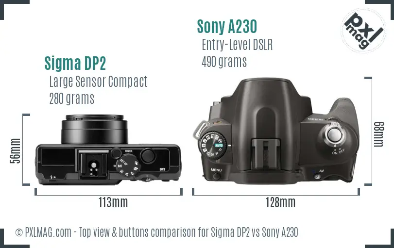 Sigma DP2 vs Sony A230 top view buttons comparison