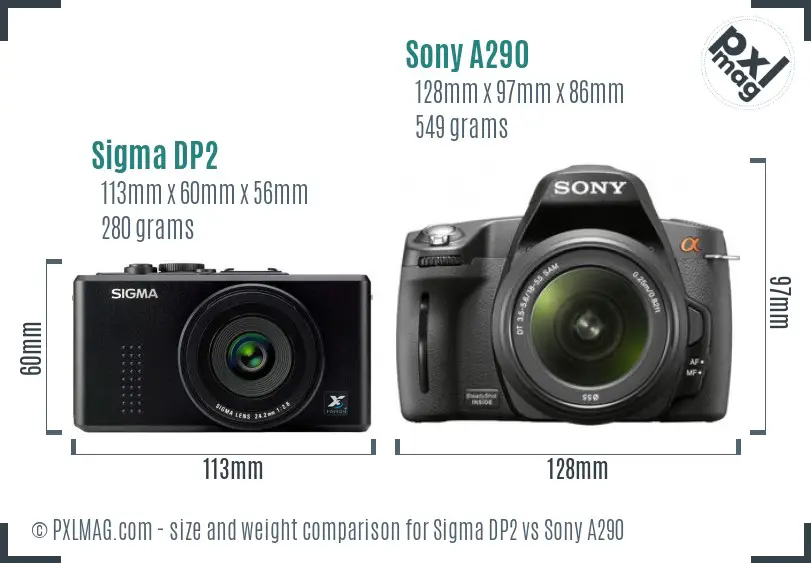 Sigma DP2 vs Sony A290 size comparison