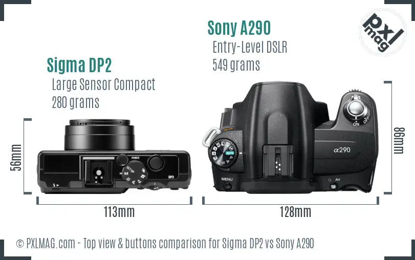 Sigma DP2 vs Sony A290 top view buttons comparison