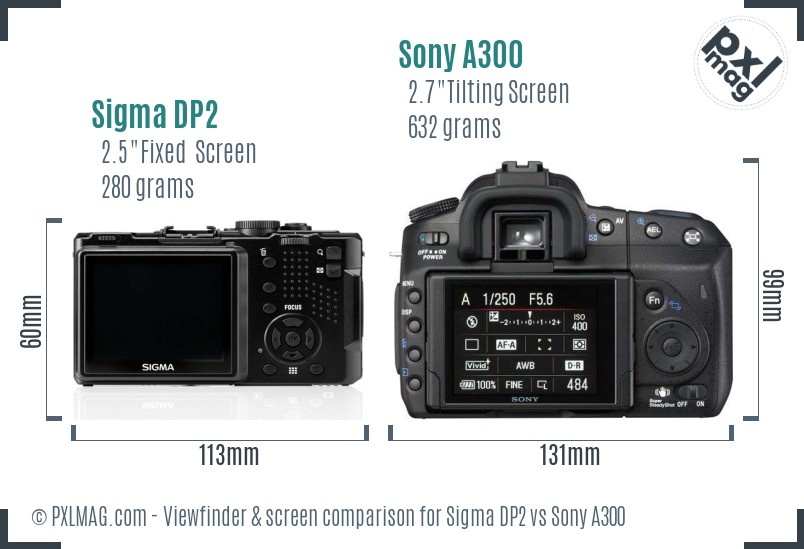 Sigma DP2 vs Sony A300 Screen and Viewfinder comparison