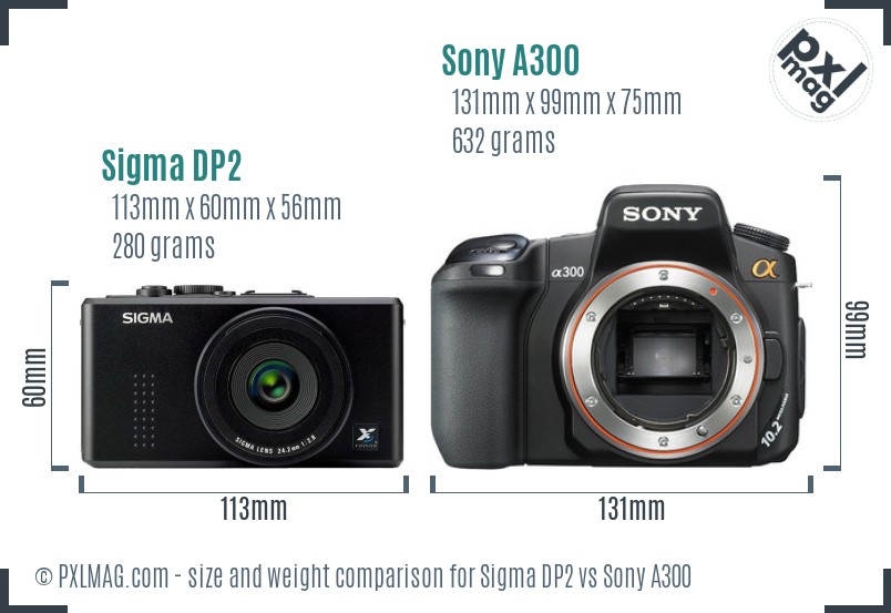 Sigma DP2 vs Sony A300 size comparison