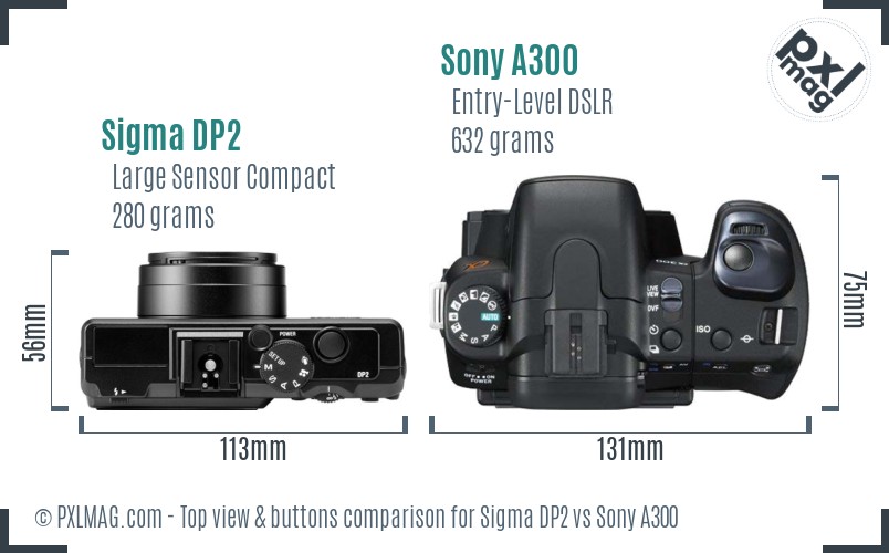 Sigma DP2 vs Sony A300 top view buttons comparison