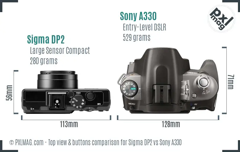 Sigma DP2 vs Sony A330 top view buttons comparison