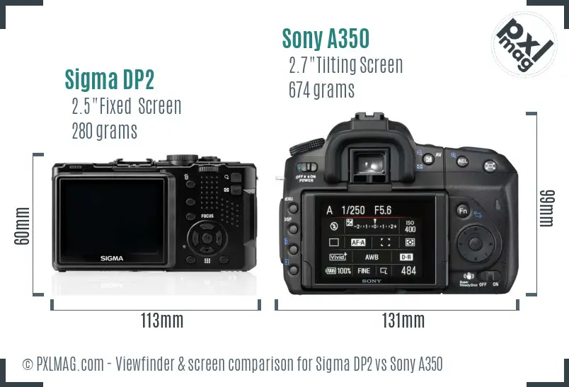 Sigma DP2 vs Sony A350 Screen and Viewfinder comparison