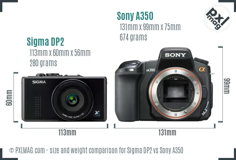 Sigma DP2 vs Sony A350 size comparison