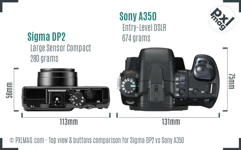 Sigma DP2 vs Sony A350 top view buttons comparison
