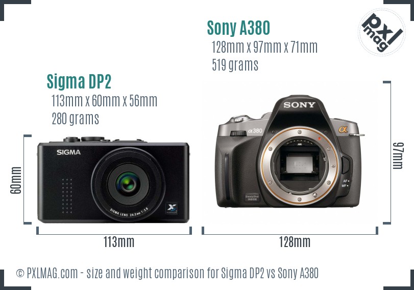 Sigma DP2 vs Sony A380 size comparison