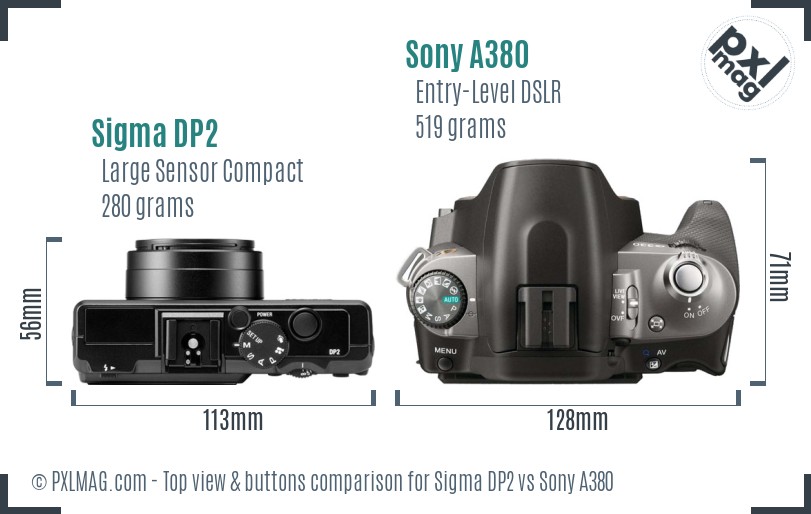 Sigma DP2 vs Sony A380 top view buttons comparison