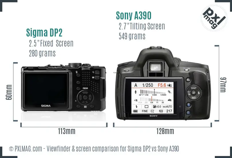 Sigma DP2 vs Sony A390 Screen and Viewfinder comparison