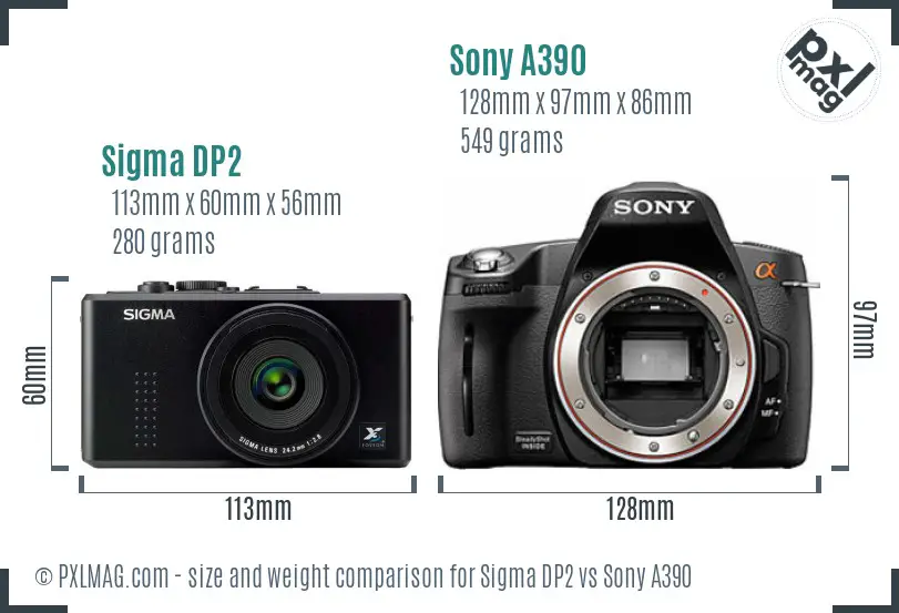 Sigma DP2 vs Sony A390 size comparison