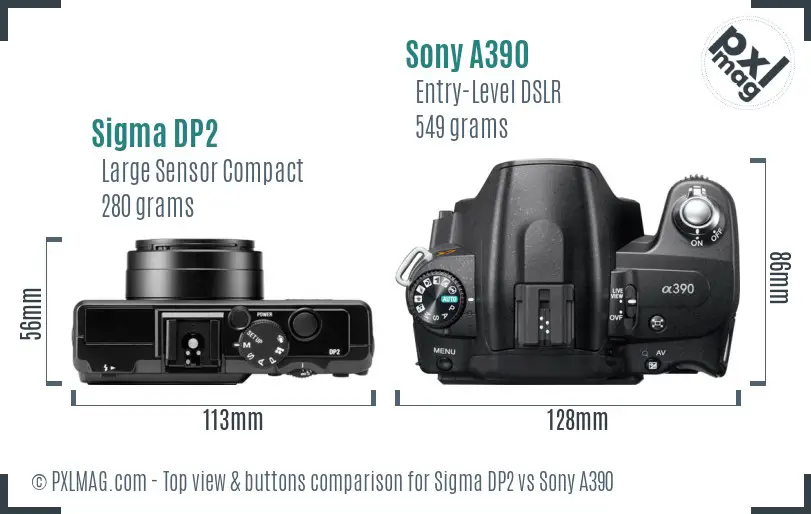 Sigma DP2 vs Sony A390 top view buttons comparison