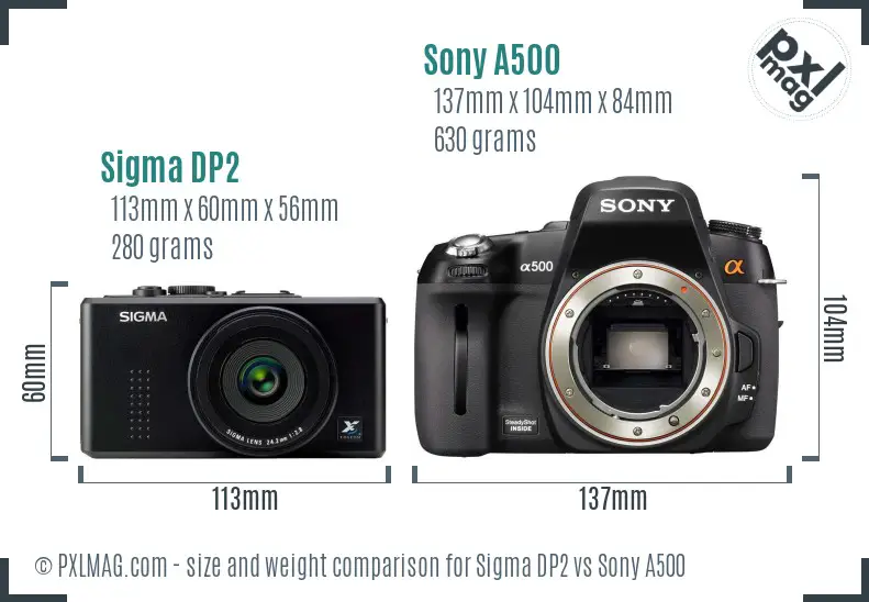 Sigma DP2 vs Sony A500 size comparison