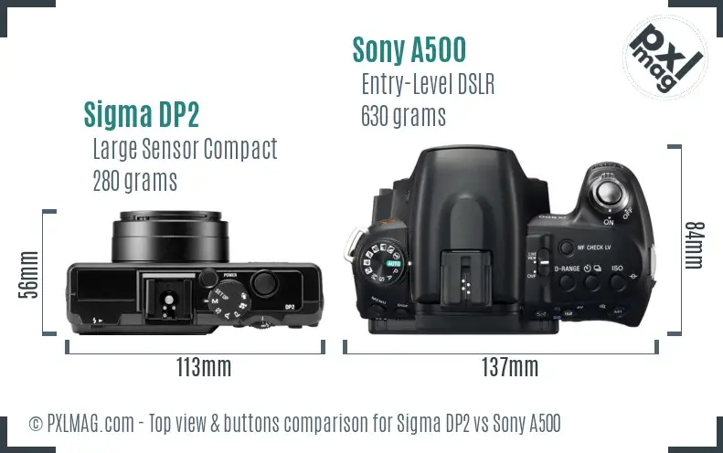 Sigma DP2 vs Sony A500 top view buttons comparison