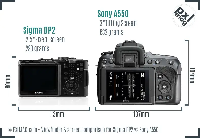 Sigma DP2 vs Sony A550 Screen and Viewfinder comparison