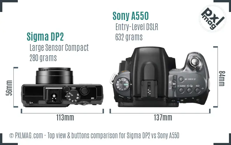 Sigma DP2 vs Sony A550 top view buttons comparison