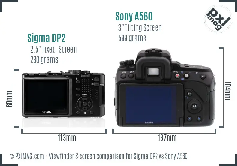 Sigma DP2 vs Sony A560 Screen and Viewfinder comparison