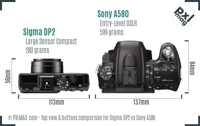 Sigma DP2 vs Sony A580 top view buttons comparison Sigma DP2 vs Sony A580 top view buttons comparison
