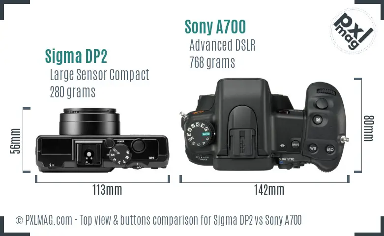 Sigma DP2 vs Sony A700 top view buttons comparison Sigma DP2 vs Sony A700 top view buttons comparison